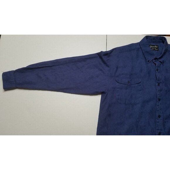 Whipper In Linen Blend Button Up Long Sleeve Shirt Blue Floral Print Men's M - Picture 12 of 15